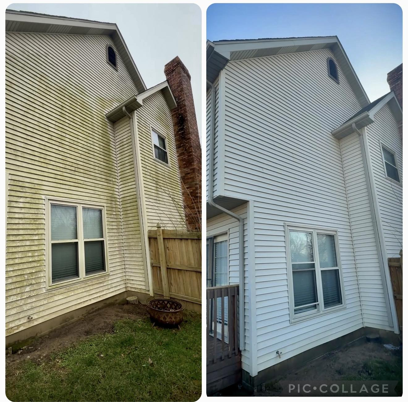 Before and after house siding pressure washing cleaning