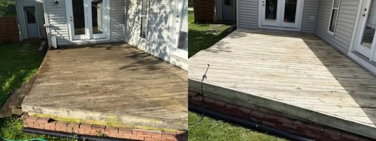 Before and after wood deck washing Terre Haute IN