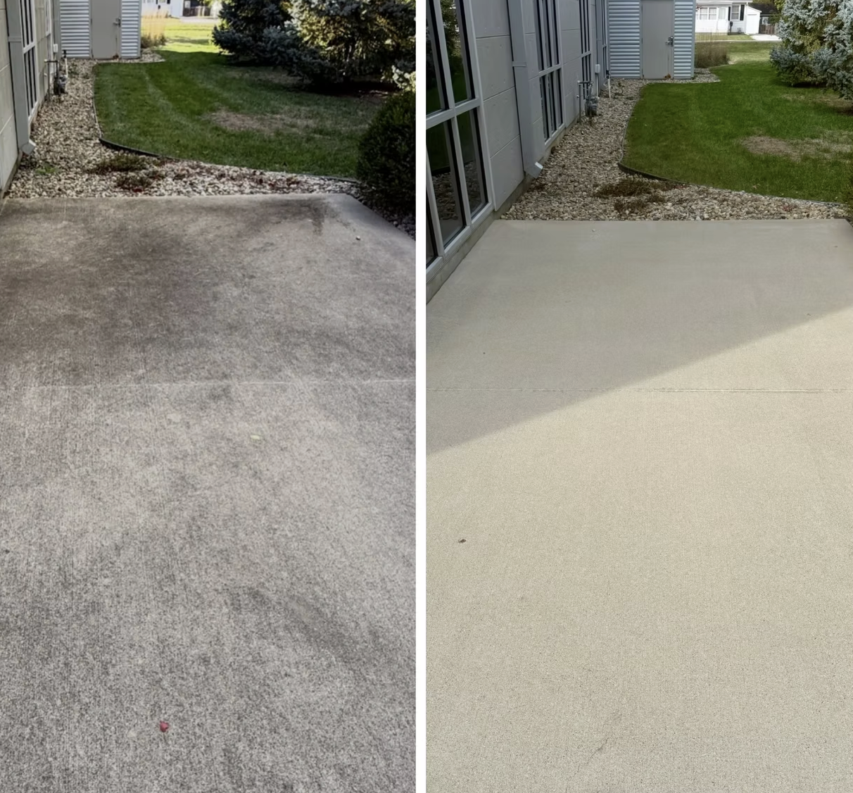 Before and after driveway pressure washing concrete cleaning Terre Haute IN