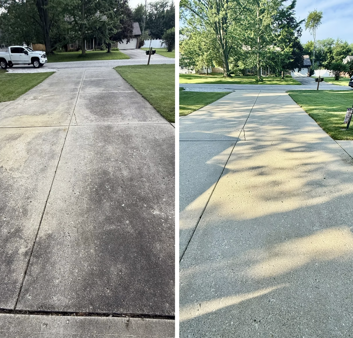 Before and after long driveway pressure washing Terre Haute