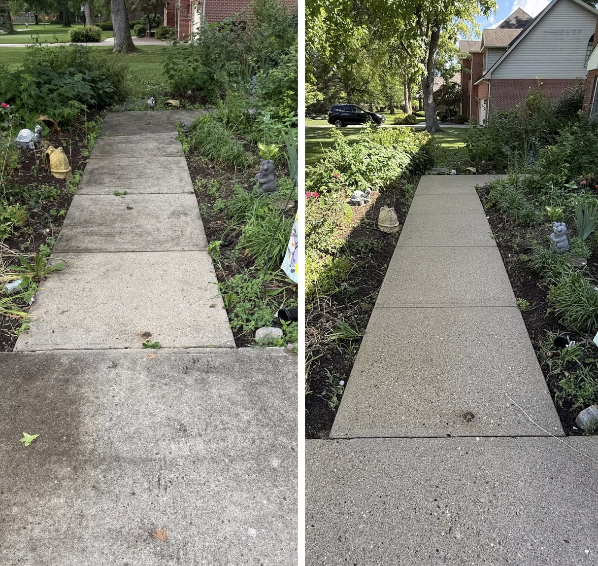 Before and after sidewalk and walkway pressure washing